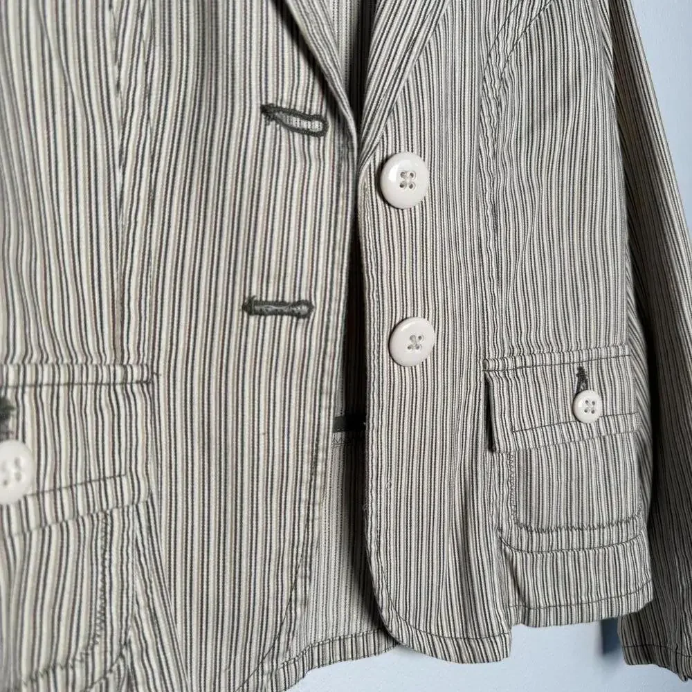 Y2K Indie vanguard Preppy Beige Striped Blazer Jacket - Picture 3 of 6